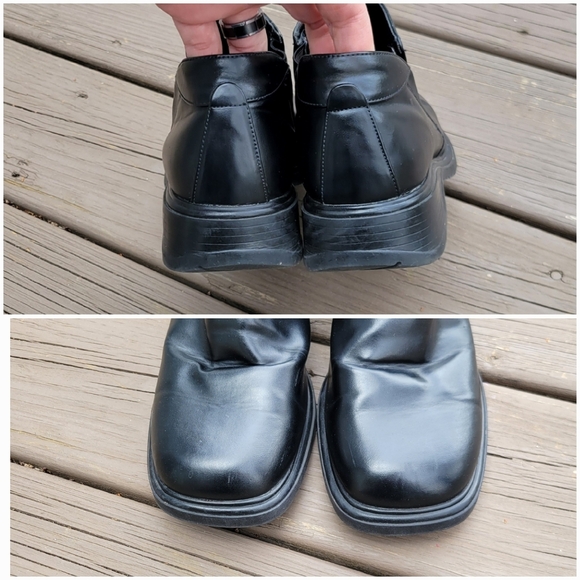 Vintage 90s y2k Bratz Black Faux Vegan Leather Chunky Heel Square Toe Ankle Boot - Picture 2 of 8